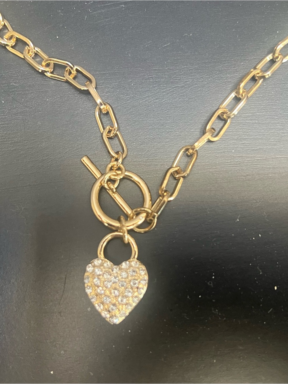 Gold Heart Pendant Toggle Chain Necklace - Women